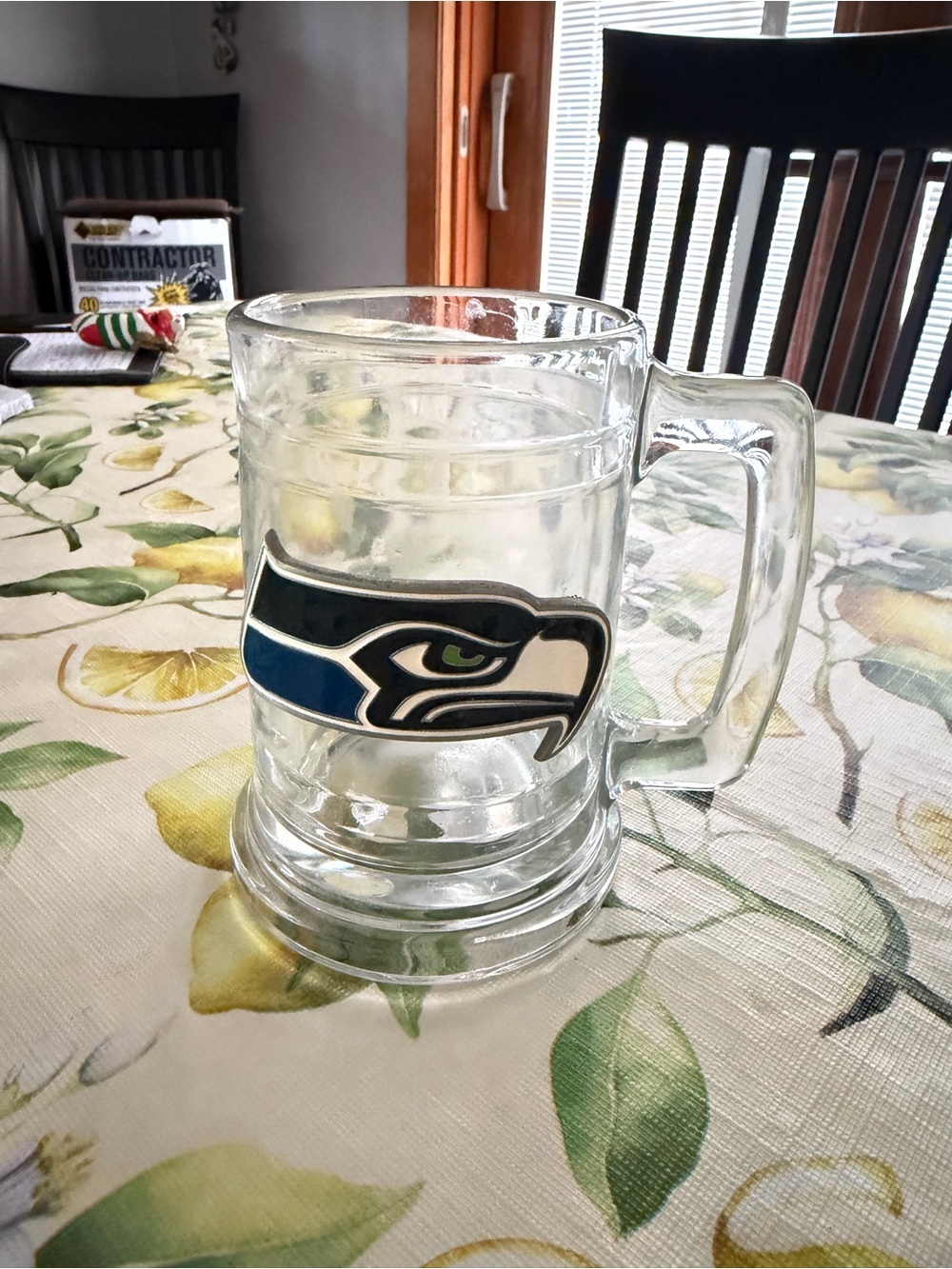 NFL Seattle Seahawks Clear Glass Mug with Blue, Green & White Logo